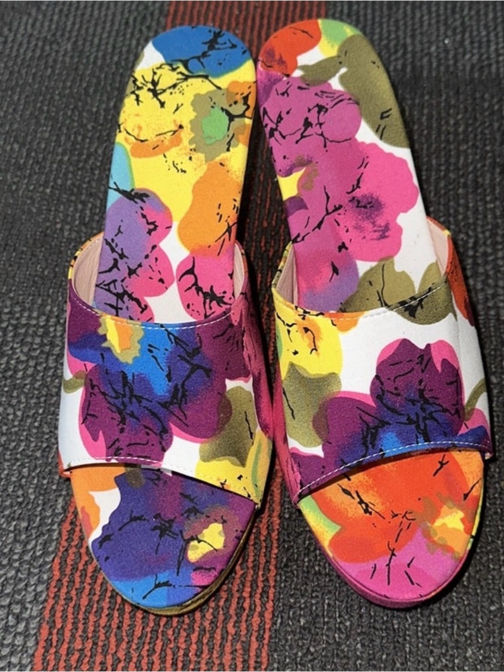 Bright Multicolor Floral Slide Heels